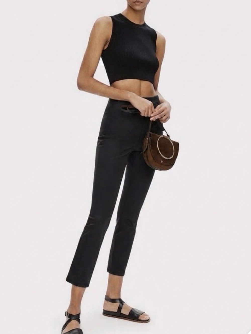 NWT Theory Black Bimsa Double Stretch High-Rise Cropped Pants Size 8